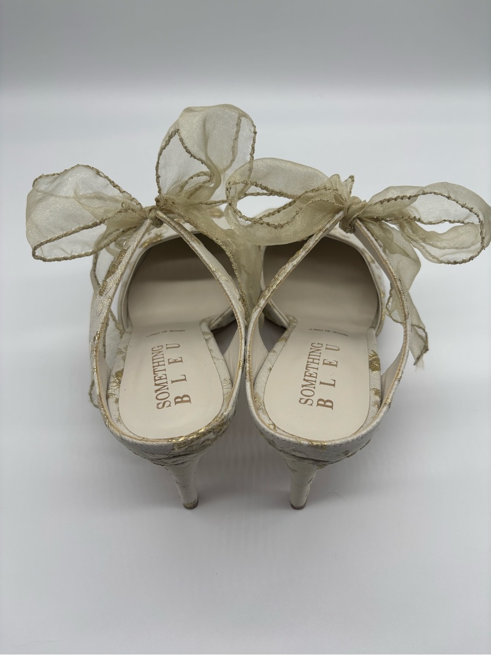 Something Bleu Bridal Ivory Pointed-Toe Heels with Gold Floral Embroidery - Picture 6 of 8